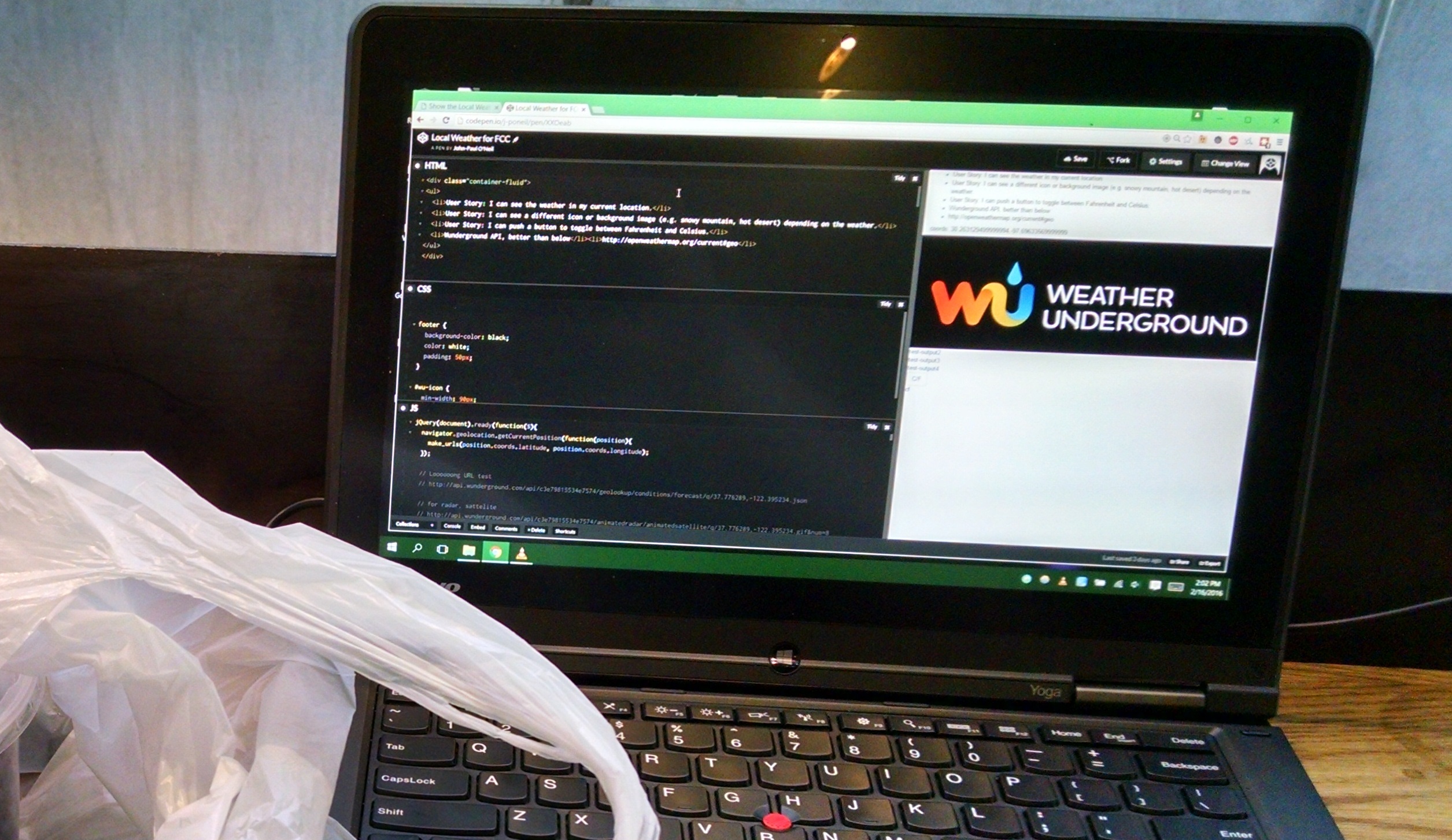 coding laptop with codepen.io open
